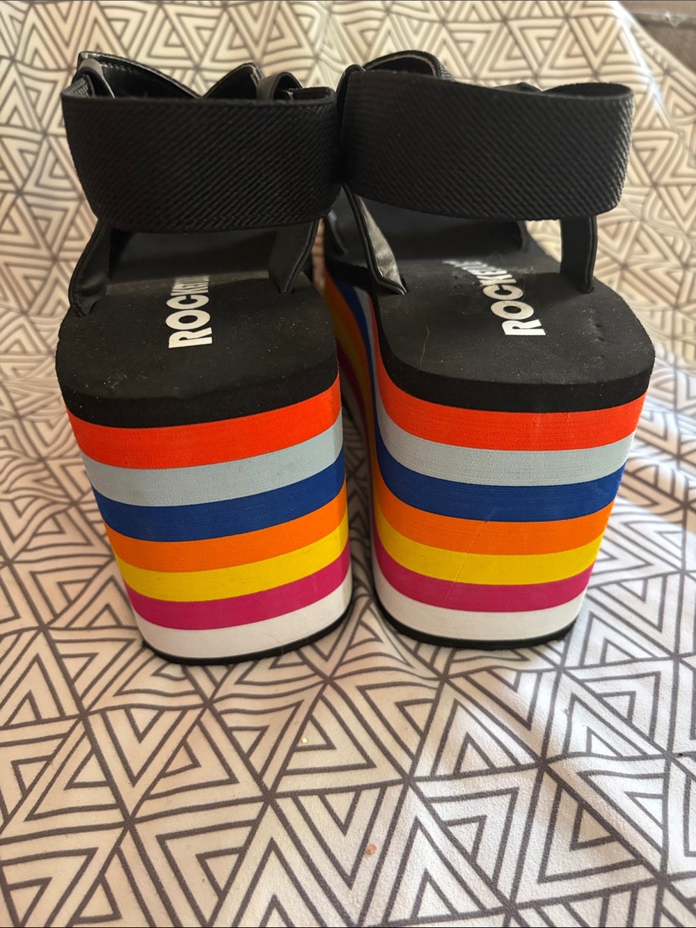 Rocket Dog Black Platform Sandals with Multicolor Rainbow Stripes - Picture 4 of 9